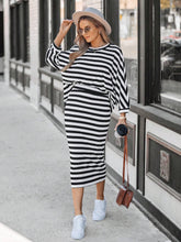 Women's Batwing Sleeve Loose T-Shirt + Women's Striped Fitted Skirt